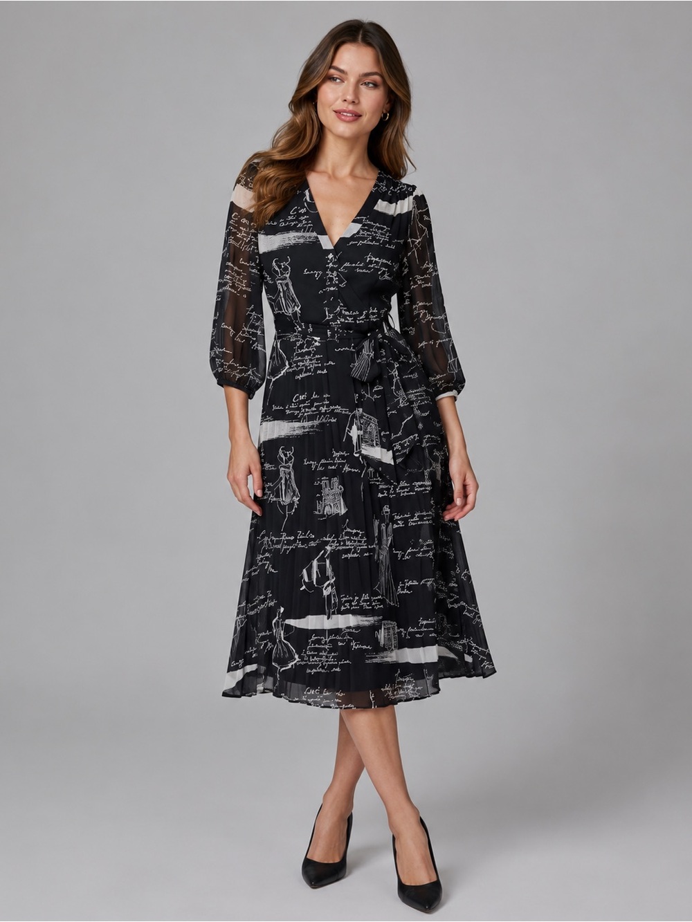 NWT Karl Lagerfeld Surplice Chiffon Belted Button Down Midi Shirtdress Size 10